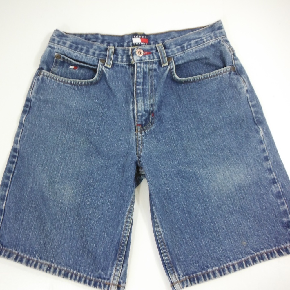 VTG Tommy Hilfiger 90s Flag Patch Denim Shorts 14 - Picture 2 of 8